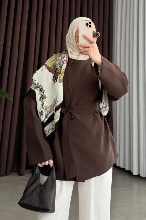 Zra Model Kemerli Trençkot Kahve - Nuuwears