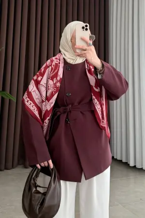 Zra Model Kemerli Trençkot Mürdüm - Nuuwears