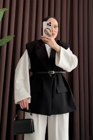 Zra Model Premium Astarlı Yelek Siyah - Nuuwears