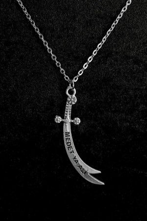 Zülfikar Hz . Ali'nin Kılıcı Medet Ya Ali Antik Gümüş Kaplama (düz 60 Cm Zincir) Erkek Kadın Kolye - Sadoz Aksesuar