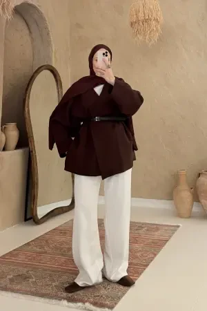 Zweireihiges Premium-Piping-Sakko Braun - Nuuwears