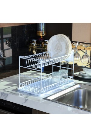 Zweistufiger modularer Teller-/Geschirrständer aus weißem PE-beschichtetem Edelstahl (50 cm) TYC00561835677 - 2