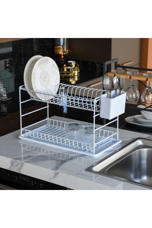 Zweistufiger modularer Teller-/Geschirrständer aus weißem PE-beschichtetem Edelstahl (50 cm) TYC00561835677 - 3