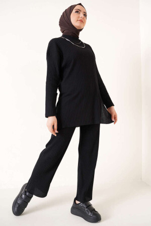 Zweiteilige Anzugblusenhose mit Hijab-Schnur und langen Ärmeln von oben nach unten - Ekogiyim
