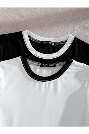 Zweiteilige Crop-Bluse für Damen in Schwarz und Weiß CropBluz-1 - 5
