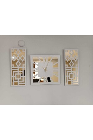 Zyk384065036 6 mm römische Ziffer, modernes und stilvolles Design, goldfarbenes, verspiegeltes Plexiglas auf weißem MDF, 3er-Set - 1