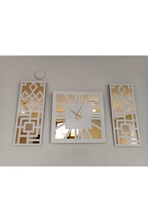 Zyk384065036 6 mm römische Ziffer, modernes und stilvolles Design, goldfarbenes, verspiegeltes Plexiglas auf weißem MDF, 3er-Set - 6