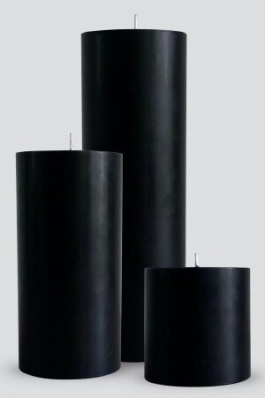 Zylinder-Set, Kerze, 3-teilig, Schwarz, 7 Durchmesser, Brenndauer: min. 70 Stunden, ab45 - 2