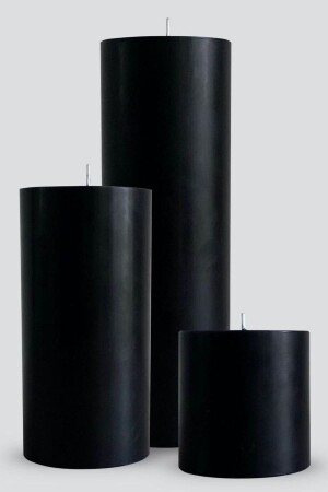 Zylinder-Set, Kerze, 3-teilig, Schwarz, 7 Durchmesser, Brenndauer: min. 70 Stunden, ab45 - 1