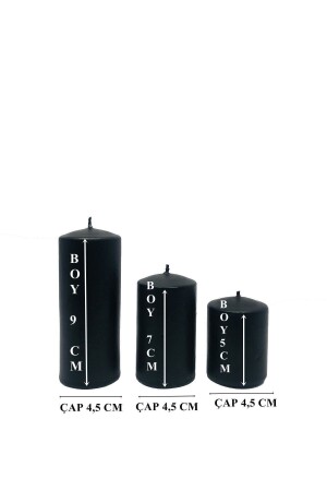 Zylinderkerze in schwarzer Farbe, 3er-Set – Rylekos mit Pulverduft - 3